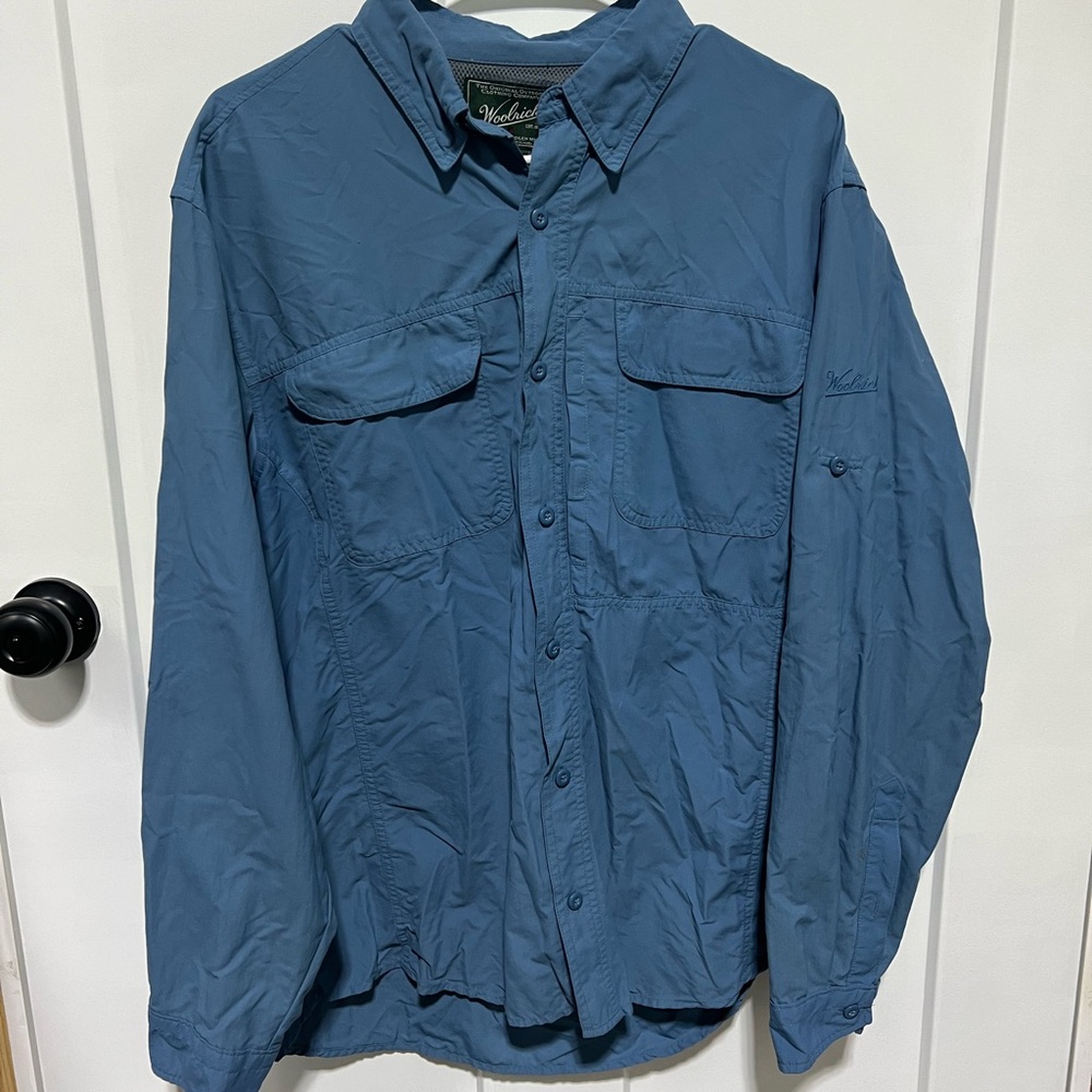 Woolrich Blue Lightweight Shirt Jacket men’s fishing hiking netted large